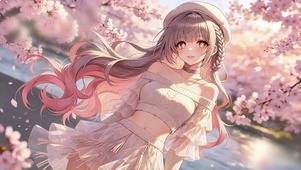 樱花树下的粉发少女