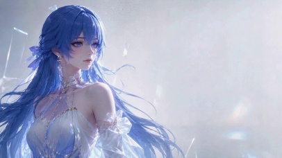 梦幻蓝发清冷美少女