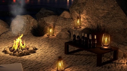 城市夜景海滩篝火