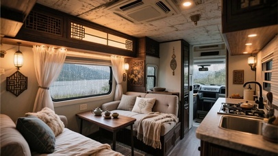 【雨景】舒适的房车