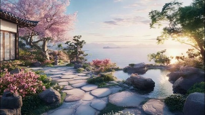 傍晚静谧春日庭院风景