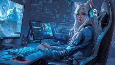 蓝衣服电竞服电竞少女