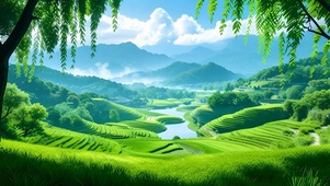绿色护眼山水梯田