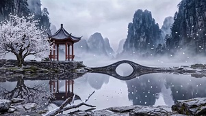 寒雪雾境平湖
