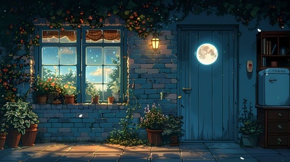 夜景星空树木房屋绿景