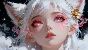 梦幻白发狐耳红瞳美少女