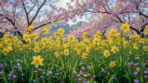 春日樱花黄花治愈风景