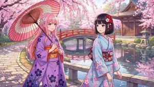 樱花树下的和服少女