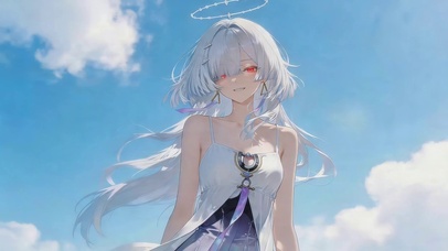 蓝天短发女孩