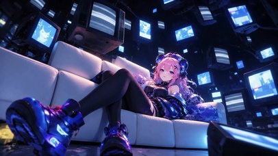赛博都市粉发少女