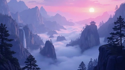 唯美治愈云海山峦黄昏仙境