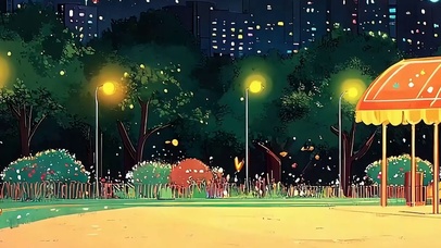 夜景星空树木带鱼屏