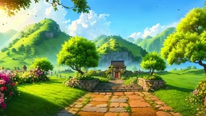 山川夕阳白云