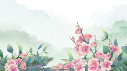 春日花朵燕子古风国潮国风绿色