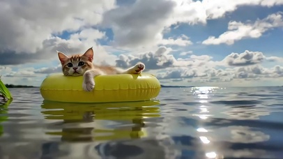 夏日泳圈悠闲可爱猫猫