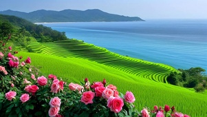 清新治愈海边美丽花朵