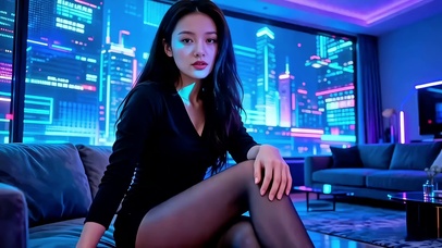 霓虹灯光酒吧房间性感美女