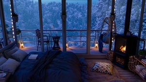 温暖雪天小屋 