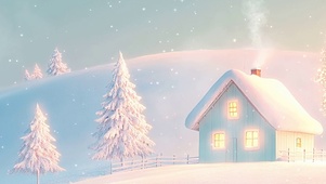 雪景房屋树木带鱼屏