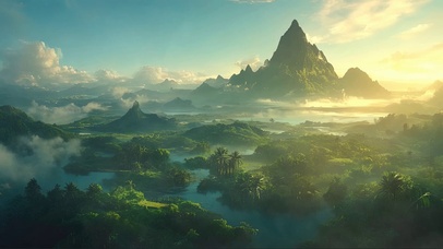 云端俯瞰热带雨林岛屿