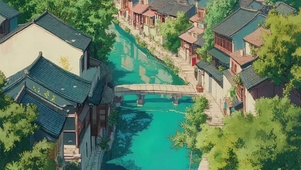 古城水乡两岸夏日建筑