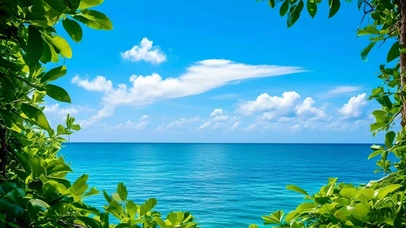 护眼清新治愈大海绿叶