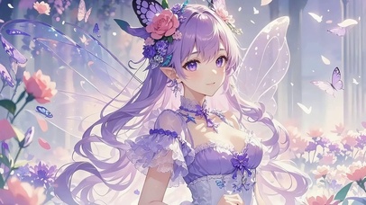 紫发花仙・蝶舞花海的梦幻精灵
