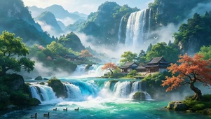 治愈山间瀑布