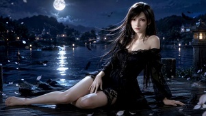 冬夜江边氛围感美少女蒂法