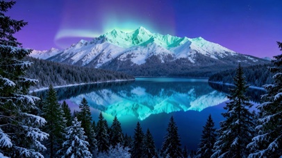 梦幻夜光雪山湖泊雪景