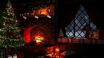 舒适的圣诞小屋壁炉