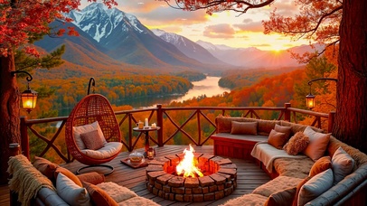 秋天夕阳下高山河流