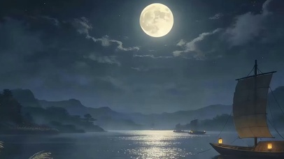 古风月圆之夜带鱼屏