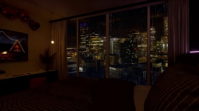 4k城市卧室窗外雨