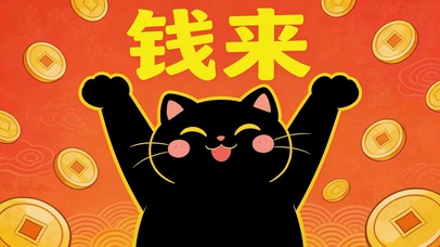 可爱小黑许愿钱来