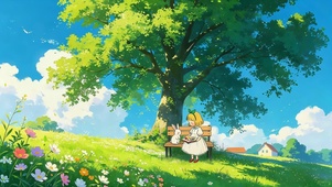 春天大树下女孩