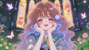 彩窗星蝶甜萌笑少女