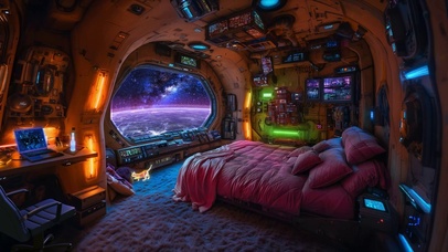 科幻太空船舱卧室