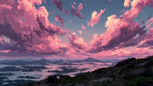 粉色朝霞日出海岛