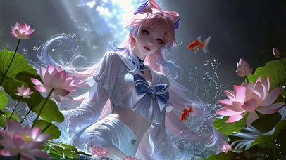 荷塘粉发二次元美少女