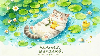 可爱池塘猫咪