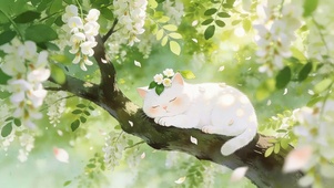槐树上猫咪