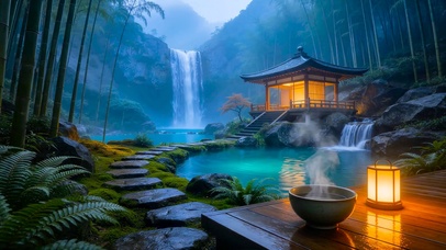 山谷瀑布木屋
