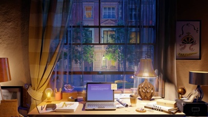 雨夜的窗前工作氛围