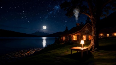 夜景房屋树木河流