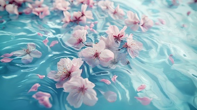 清新水中樱花