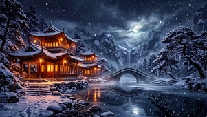 雪夜山间古院