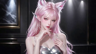 粉发狐耳二次元美少女