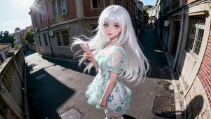 巷尾碎花裙白发女孩