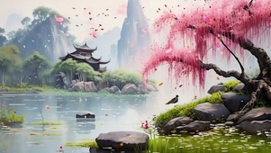 唯美的山野樱花风景